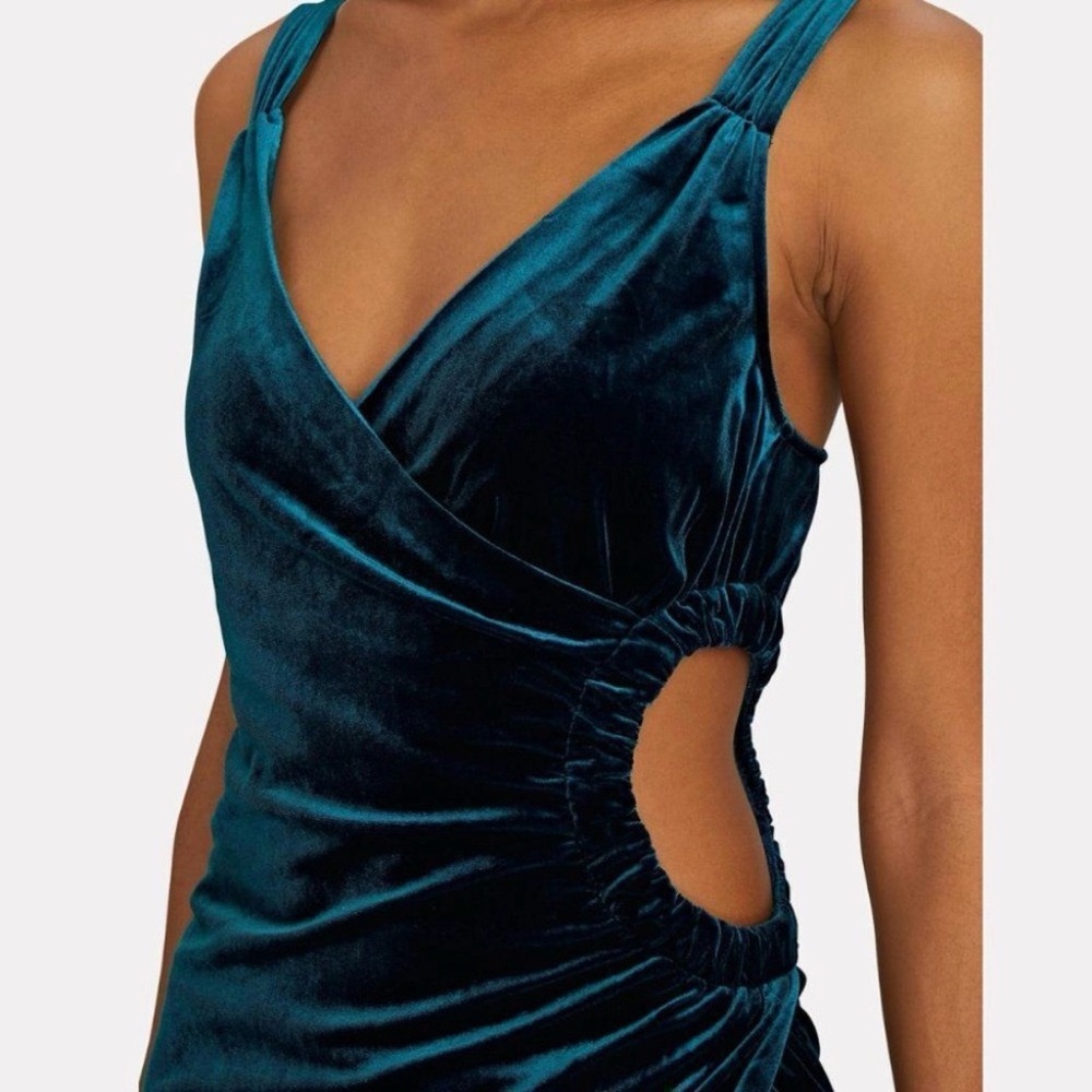Jonathan Simkhai Night Night Velvet Cut-Out Midi Dress in Teal Blue - Picture 2 of 7